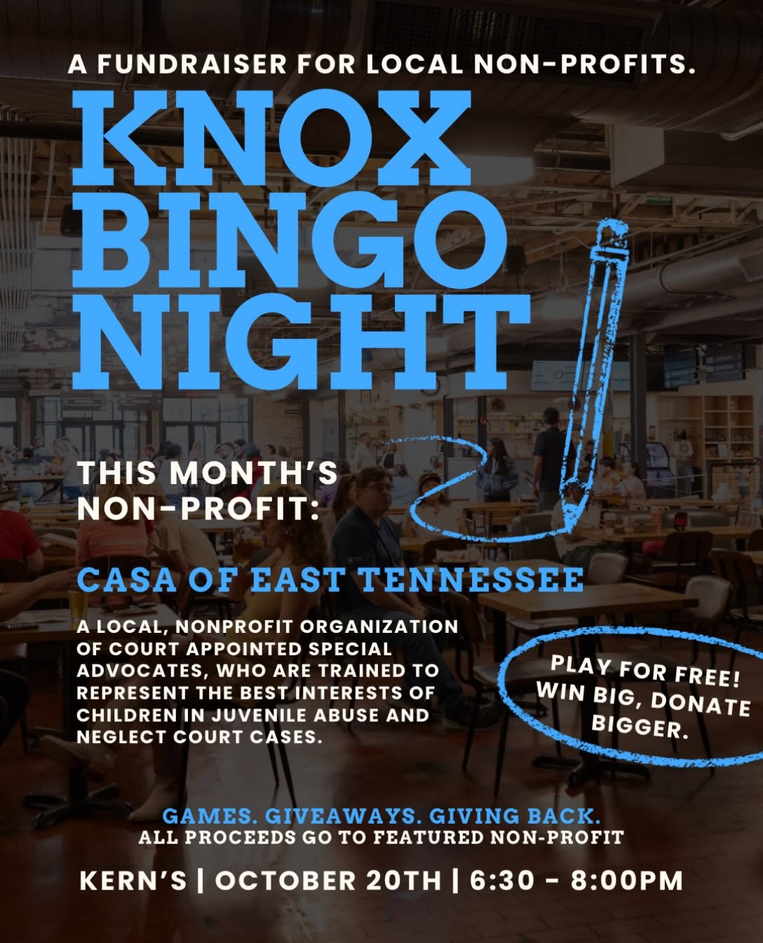 Knox Bingo Night at Kerns Food Hall, October 20, 6:30&ndash;8 PM
