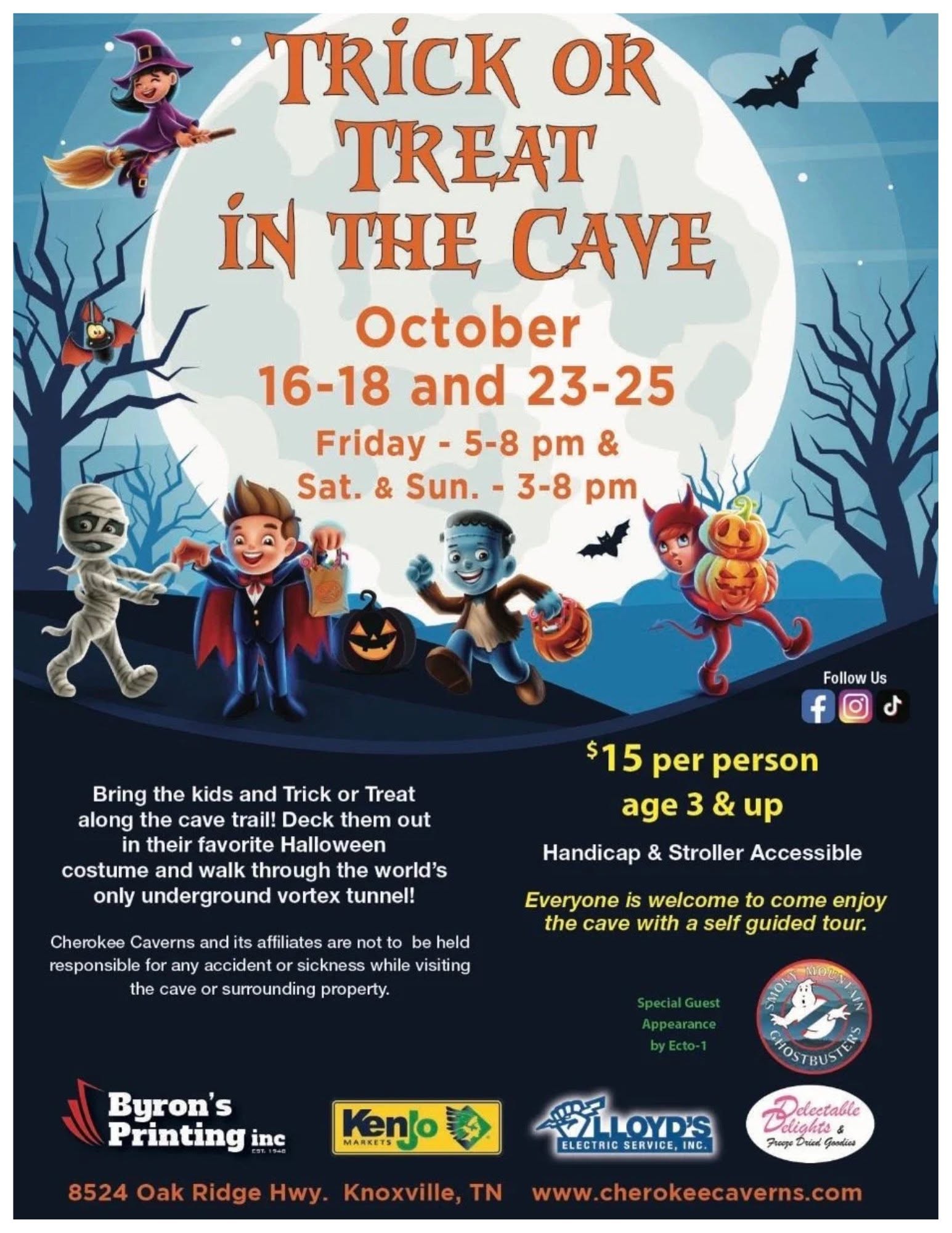 Trick or Treat in the Cave flyer for October 23&ndash;25