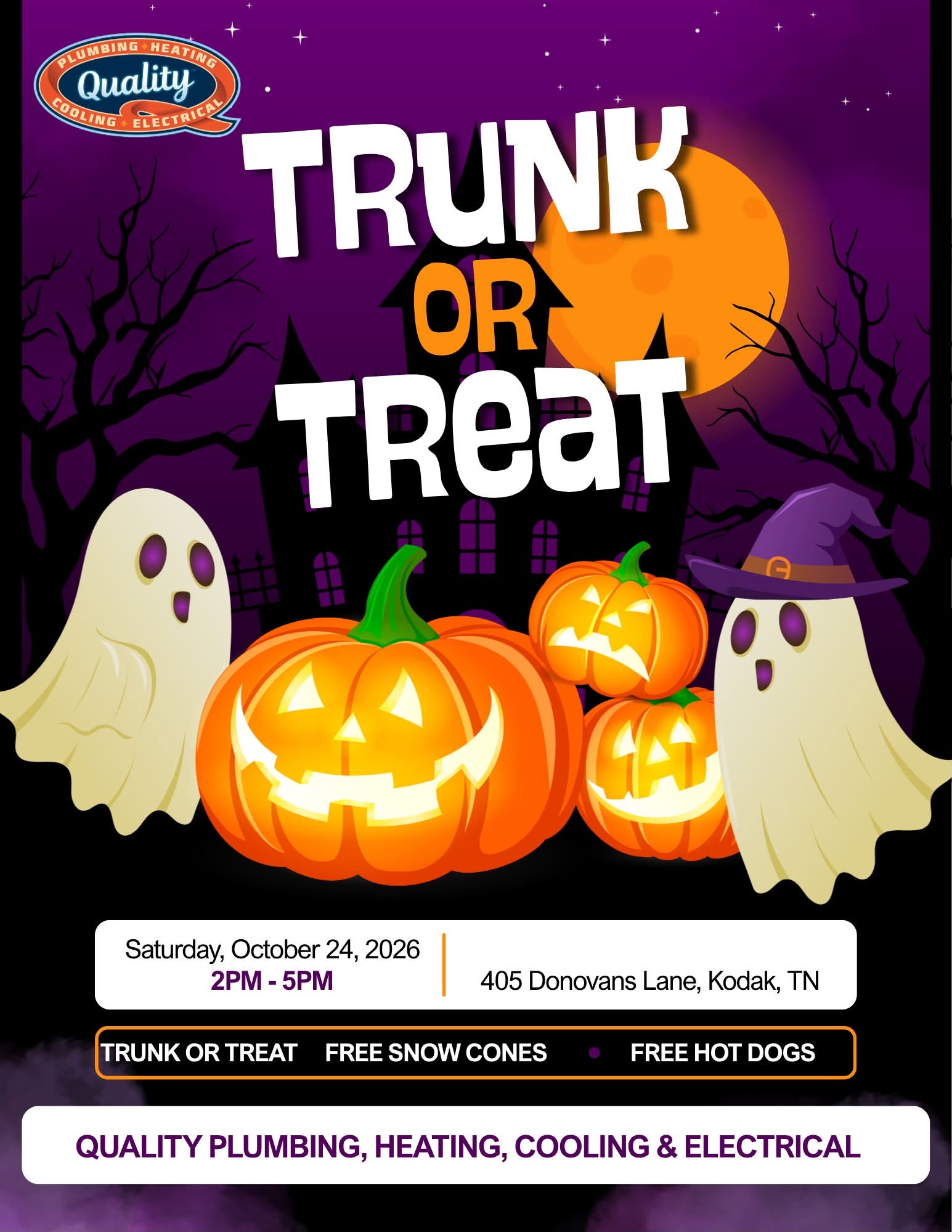 Quality Trunk or Treat, October 24, 2026, 2 to 5 PM, Kodak