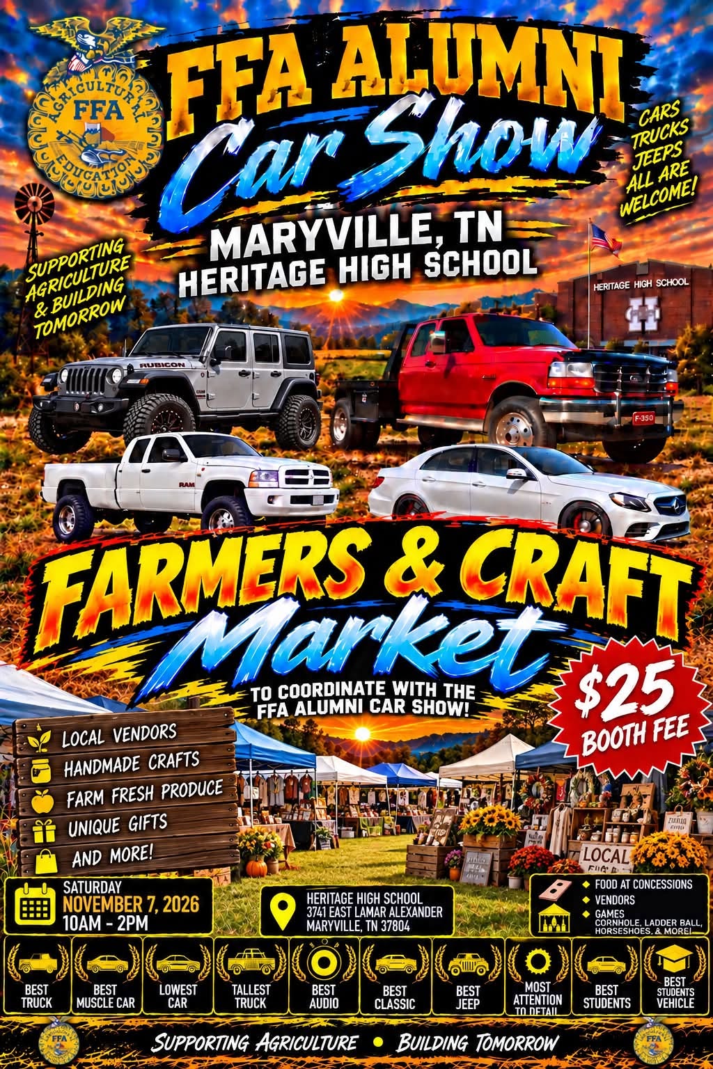 FFA Alumni Car Show flyer for November 7