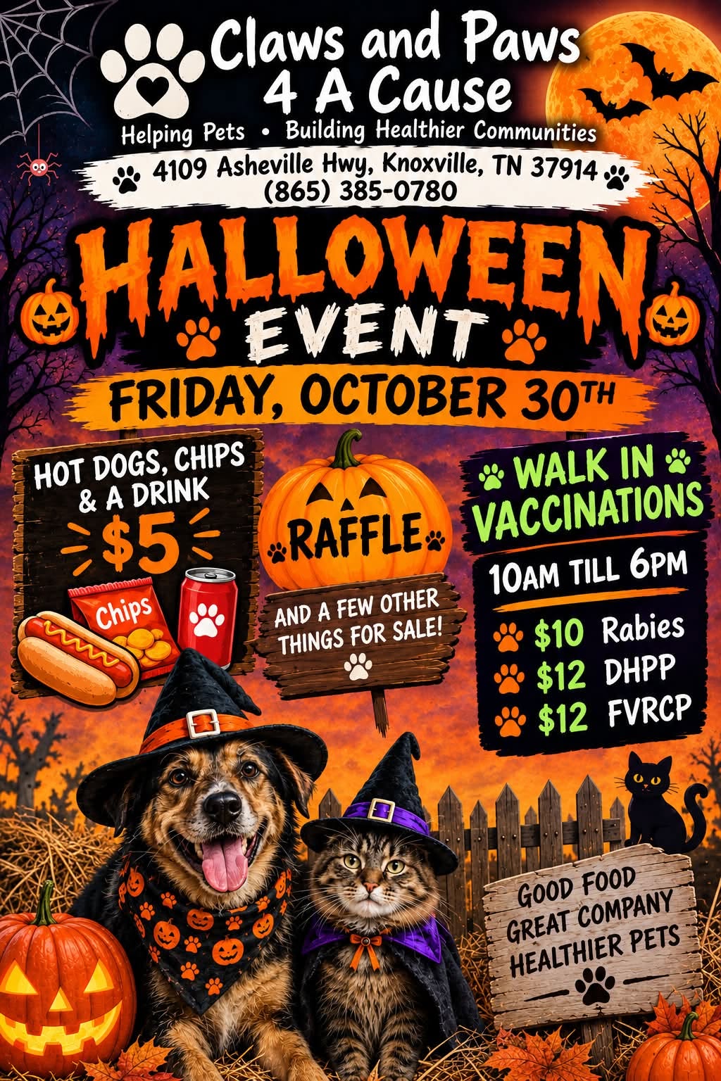 Claws and Paws event flyer for October 30