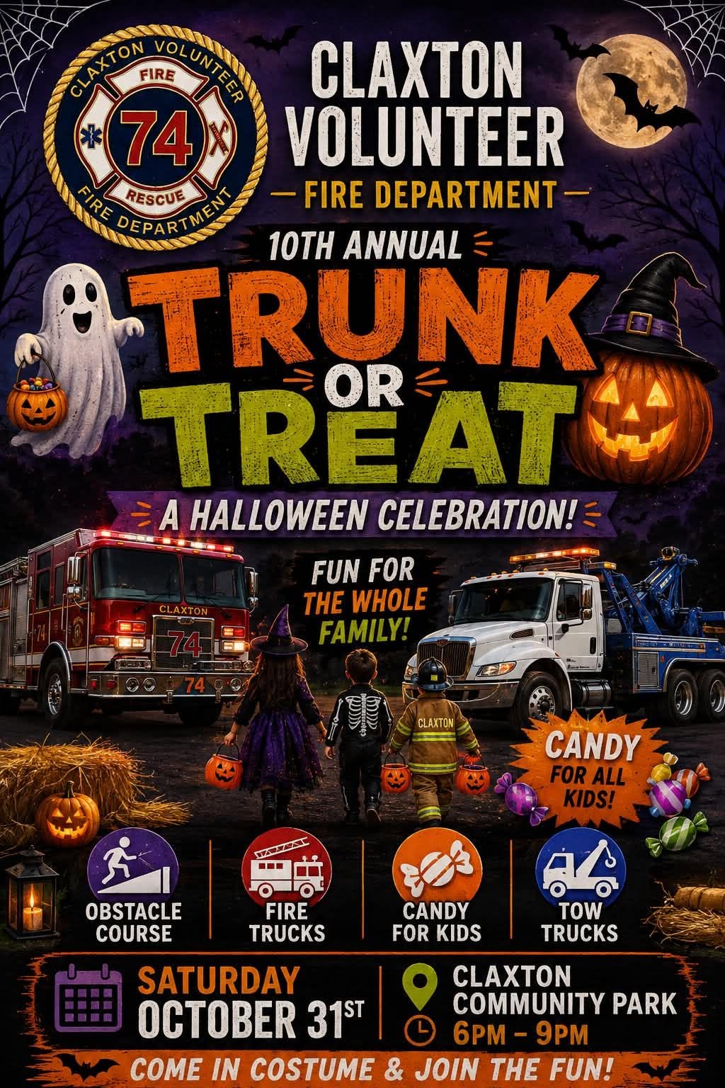Claxton Trunk or Treat flyer for October 31