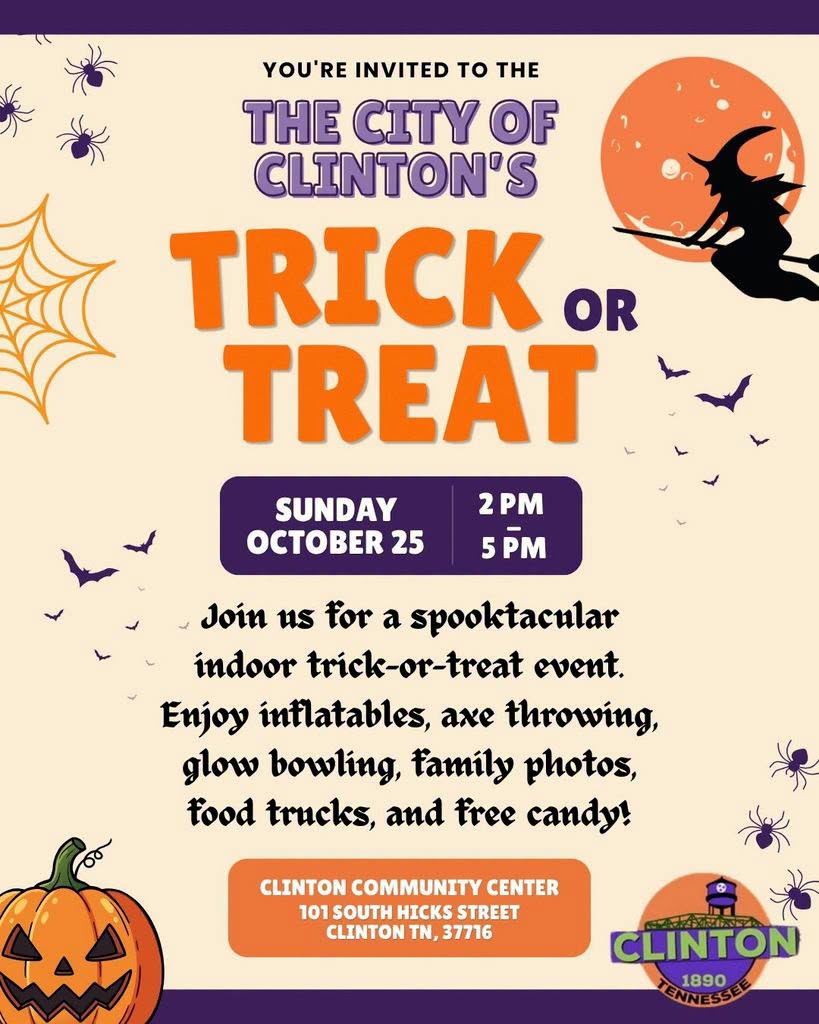 City of Clinton Trick or Treat, October 25, 2 to 5 PM, Clinton Community Center