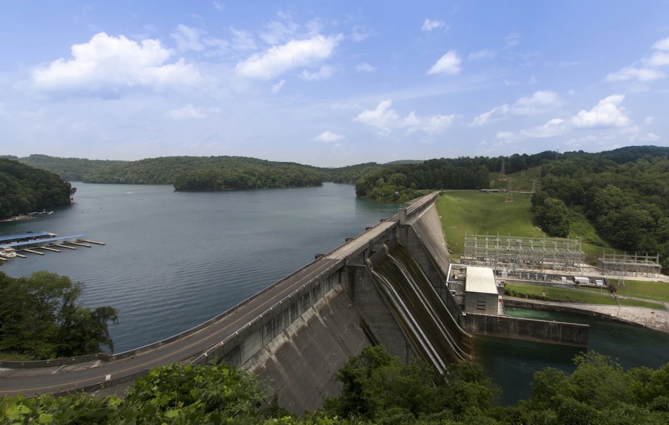 Norris Dam and Norris Lake viewed from above